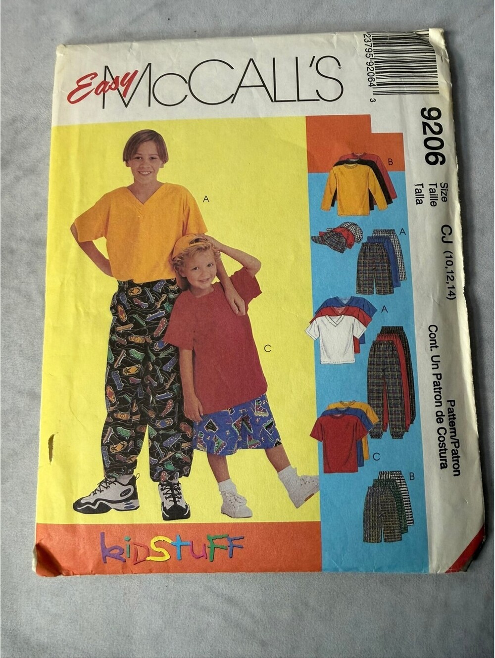 Vintage 1998 McCall’s 9206 Kids T-Shirt Shorts Pants Sewing Pattern